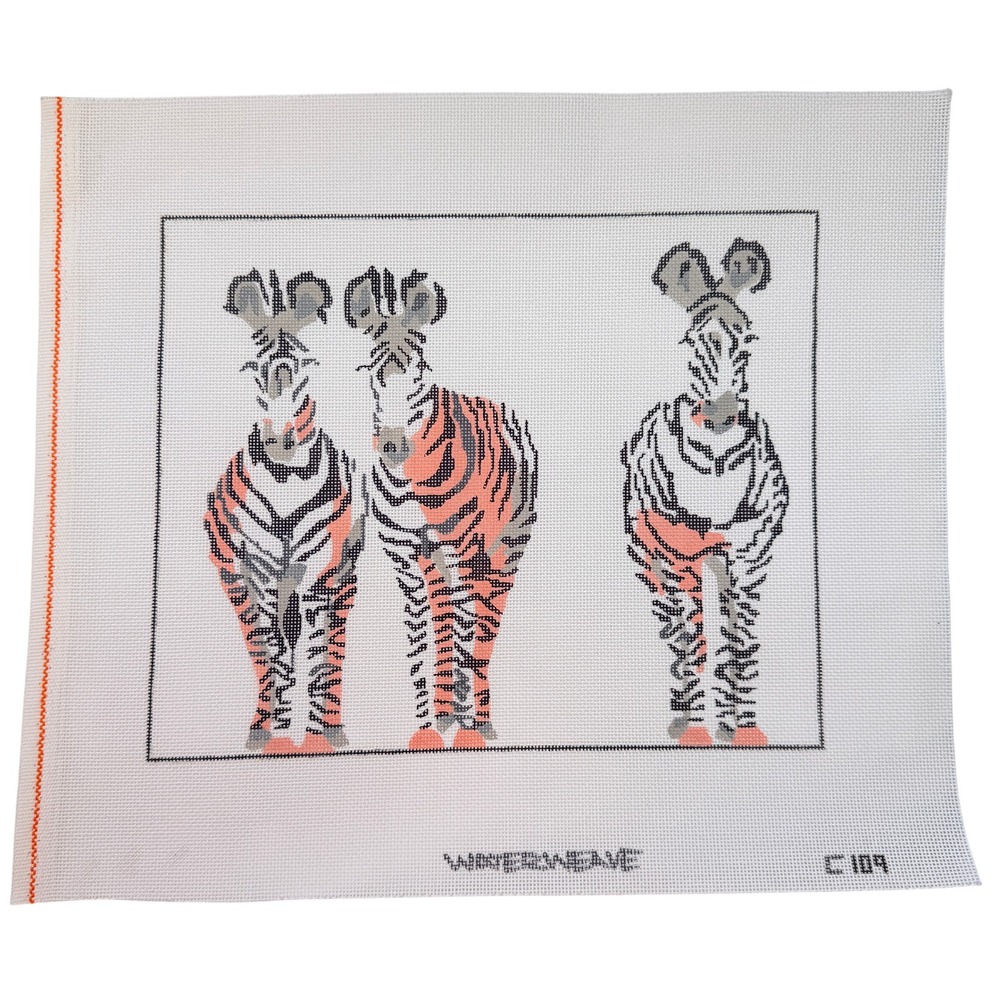 Waterweave Zebra Trio Hand Painted Needlepoint Canvas C109 Safari Animal Vintage